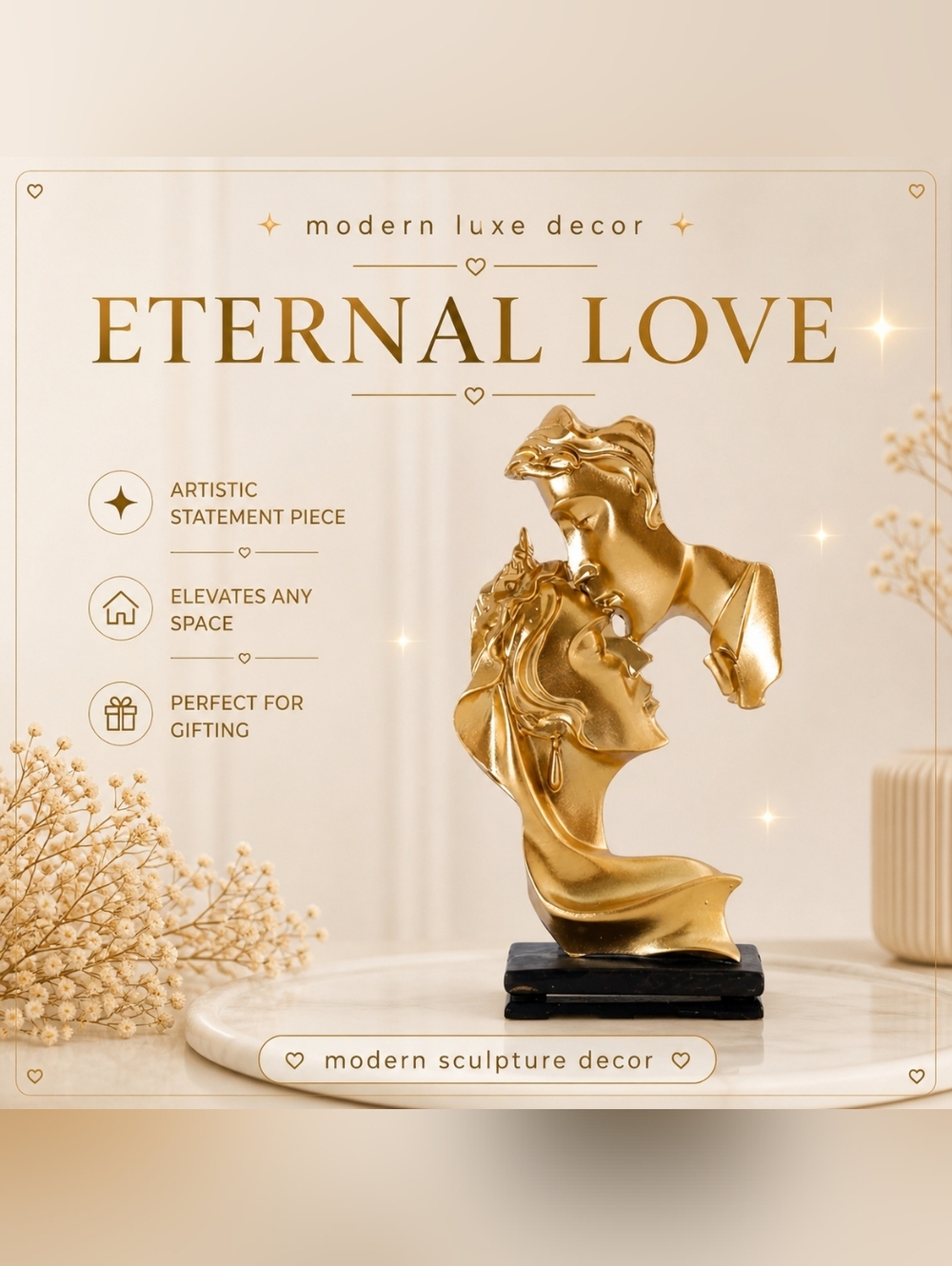 Wuthering Heights Romance Elegant Gold Couple Sculpture